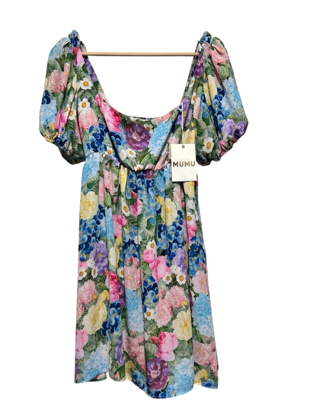 Show Me Your MuMu Floral Square-Neck Puff Sleeve Mini Dress